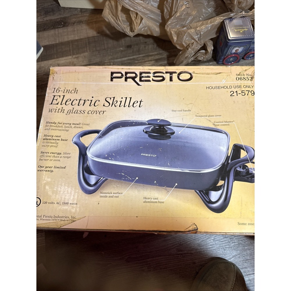 PRESTO 16-INCH ELECTRIC SKILLET TEMPERED GLASS COVER NONSTICK SURFACE New 06852
